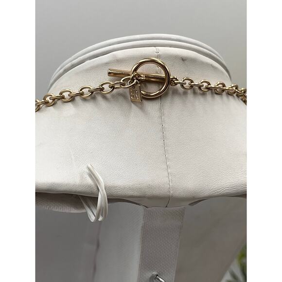 Banana Republic Signed Gold Tone Long Textured Coin Dangle Long Toggle Necklace - Picture 4 of 8